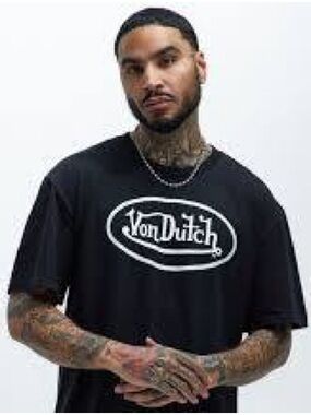 Von Dutch Black Tee with White Logo size L